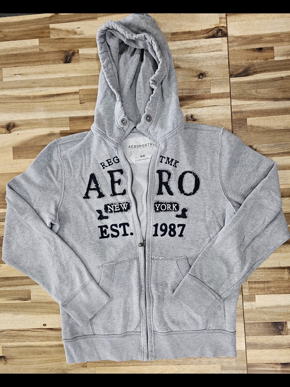 Aeropostale Gray Zip-Up Hoodie with Navy Logo